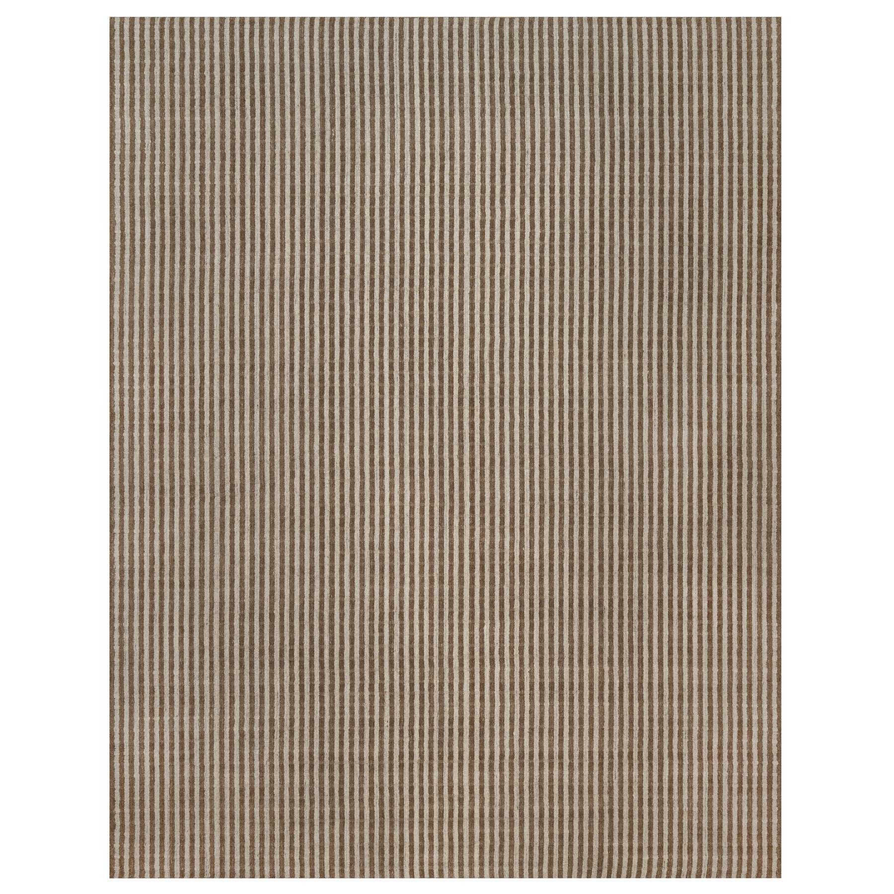 Tan and Chocolate Brown, Vertical Stripes Design with Salt and Pepper Effect, Hand Loomed, Undyed Natural Wool, XL, Oversized, Oriental Rug